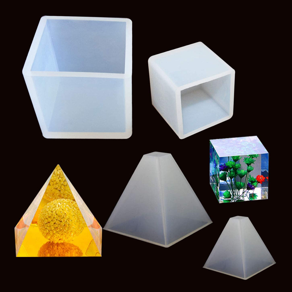 Chistepper - Juego de 4 moldes de silicona para colgar, diseño de cubo de pirámide de resina para bricolaje y colgantes - Arteztik