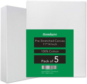 Homkare 11x14 Inch Stretched Canvas Pre-Stretched Canvas for Painting (Pack of 5) - Arteztik