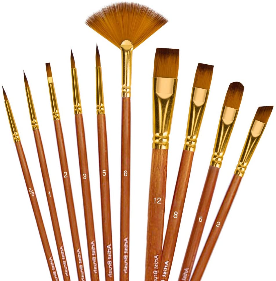 Juego de pinceles de pintura acrílica – 10 tamaños diferentes de