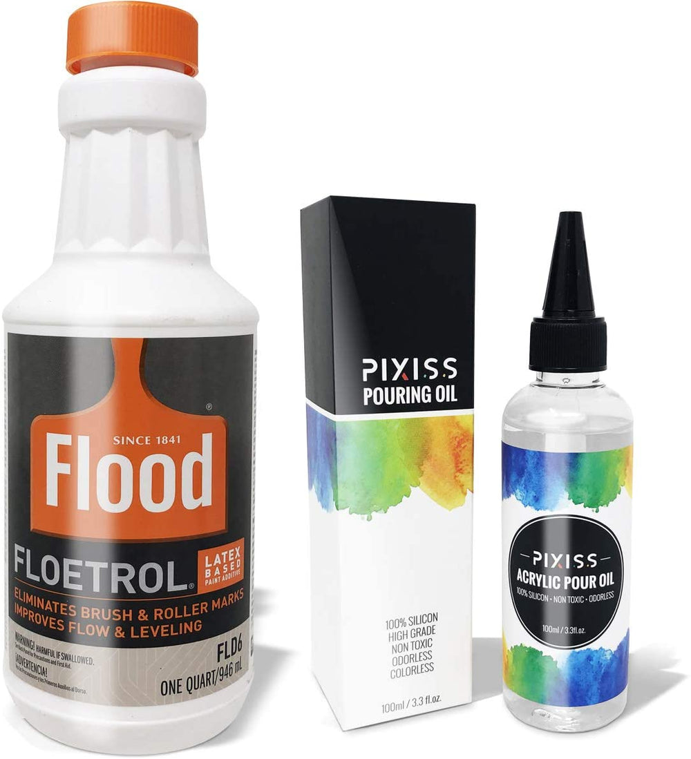 Floetrol Medio verter para pintura acrílica | Aditivo de flotrol de inundación | Pixiss aceite de verter acrílico para crear células flujo perfecto 100% silicona pura de alta calidad (3.4 fl oz/3.3 onzas) - Arteztik