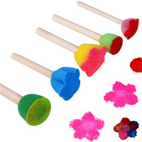 5 esponjas de pintura, cepillo de espuma, esponja de espuma, juguetes para niños, diseño colorido DIY juguetes de madera Graffiti herramientas mango - Arteztik
