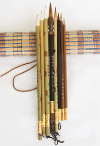 Shanlian Hubi - Juego de pinceles de pintura, pinceles de acuarela, pinceles de caligrafía china Kanji, pinceles de dibujo japoneses, 8 piezas, juego de pinceles de bambú + soporte para pinceles de bambú enrollables - Arteztik