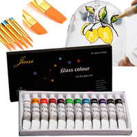 Jinzi - Pintura para vidrieras con base de laca para pintura de cristal teñido superior, pintura permanente para ventana (12 colores x 0.84 fl oz) - Arteztik