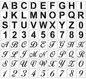 Outus 72 plantillas reutilizables con números de letra, de plástico, para pintura del alfabeto y para pintar en madera, proyectos de arte (3.0 x 3.0 in) - Arteztik