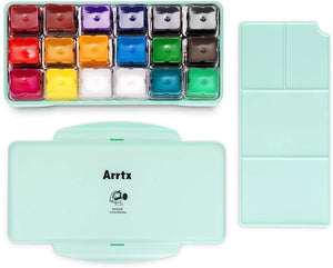 Arrtx AJG-001 Gouache - Juego de pinturas con diseño de taza de gelatina, 18 colores × 1.0 fl oz en una caja de plástico con una paleta, adecuado para estudiantes, aficionados, artistas (Primrose) - Arteztik