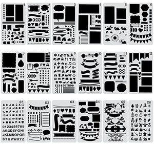 Biubee 36 plantillas de plástico de más de 1500 patrones diferentes – 4 x 7 pulgadas plantillas de dibujo para cuaderno, diario, álbum de recortes de bricolaje - Arteztik