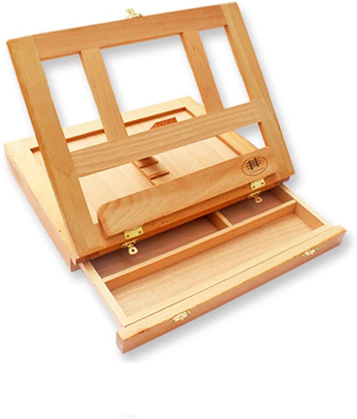 Caballete de mesa ajustable Kuyal, caja de bocetos de madera con 4 engranajes ajustables y cajón de almacenamiento (cajón de 1 capa) - Arteztik