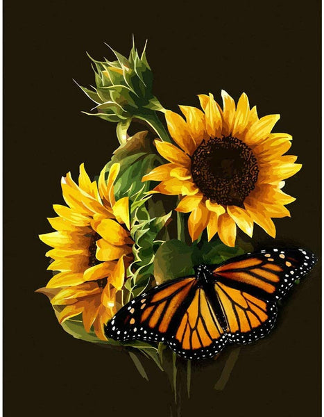 Bemaystar - Kit de pintura de diamante 5D por número, diamante redondo completo, cruz de cristal, bordado, decoración para pared familiar, girasoles y mariposas, 11.8 x 15.7 in - Arteztik