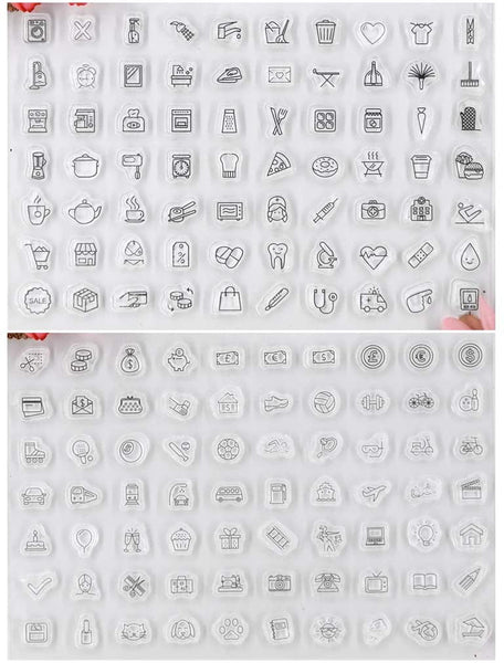 Kwan Crafts 2 hojas de diferentes estilos de vida diaria estampado transparente sellos para hacer tarjetas de decoración y bricolaje scrapbooking - Arteztik
