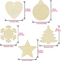 50 piezas de madera para decoración de Navidad, sin acabar, de madera natural, para niños, manualidades, festivales, bodas, fiestas, decoración, cuerdas para colgar incluidas. - Arteztik