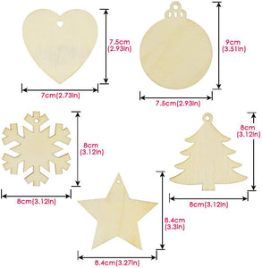 50 piezas de madera para decoración de Navidad, sin acabar, de madera natural, para niños, manualidades, festivales, bodas, fiestas, decoración, cuerdas para colgar incluidas. - Arteztik