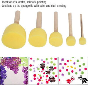 Fdit - Juego de 5 brochas de esponja para pintar o sellar manualidades, con mango de madera, para niños - Arteztik