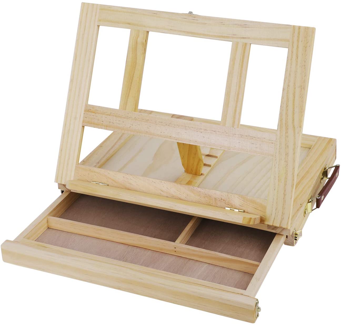  Arteza Caballete de mesa, 13.38 x 10.25 x 2 pulgadas, caja  portátil de caballete de madera de haya con cajón de 2 compartimentos y  paleta de madera, almacenamiento de suministros de