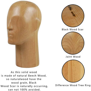 DE-LIANG maniquí de cabeza de madera para hacer sombreros, modelos de cabeza masculina para gafas, auriculares, visualización de madera de haya, color madera natural - Arteztik