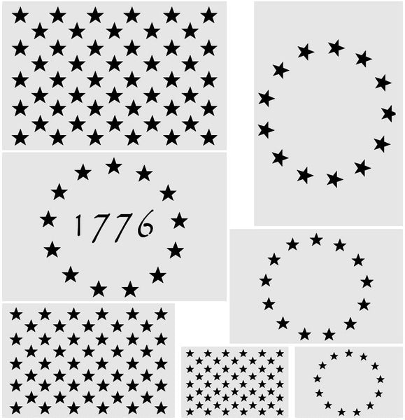 Koogel - Plantilla de plástico para plantilla de 3 tamaños, diseño de bandera americana de 13/50 estrellas, para planificador, cuaderno, madera, pared, graffiti, tarjetas, manualidades, dibujo, pintura y proyectos - Arteztik