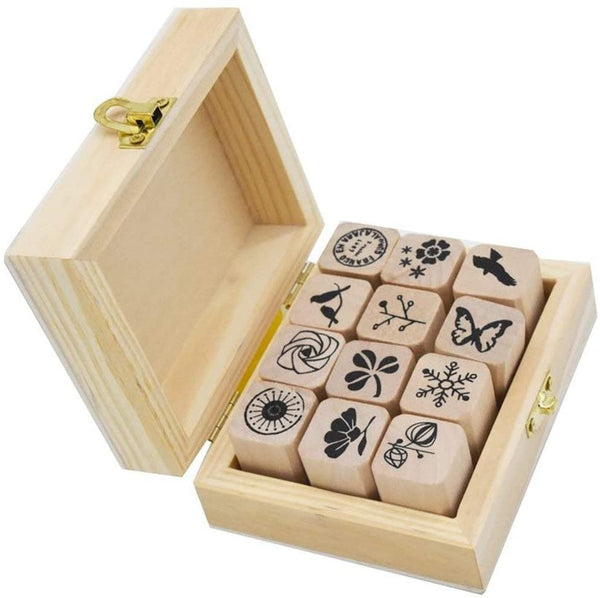 Juego de 12 sellos de madera con caja de madera - Arteztik