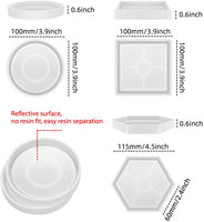 SunBeter – Juego de 6 moldes de silicona para posavasos de bricolaje, incluye redondo, cuadrado, hexágono para fundición con resina, hormigón, cemento, decoración del hogar. - Arteztik
