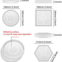 SunBeter – Juego de 6 moldes de silicona para posavasos de bricolaje, incluye redondo, cuadrado, hexágono para fundición con resina, hormigón, cemento, decoración del hogar. - Arteztik
