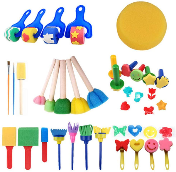 33 Pcs Kids Drawing Tools Kits, Sponge Painting Brushes, Early DIY Learning Craft Art Supplies for Kids Toddlers, Washable Painting Brushes, Foam Roller Sponge Arts Craft - Arteztik