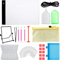 YIZUNNU - Kit de herramientas y accesorios de pintura de diamante 5D con almohadilla de luz para pintura de diamante y caja de bordado de diamante para adultos o niños (22 piezas) - Arteztik