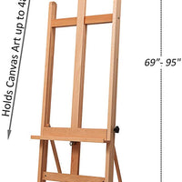 MEEDEN - Caballete de madera de haya maciza mediana con marco en H para estudio de trabajo mediano, caballete ajustable para pintura de piso, soporte para lienzos de hasta 48 pulgadas - Arteztik