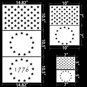 Koogel - Plantilla de plástico para plantilla de 3 tamaños, diseño de bandera americana de 13/50 estrellas, para planificador, cuaderno, madera, pared, graffiti, tarjetas, manualidades, dibujo, pintura y proyectos - Arteztik