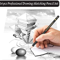 Lápices de dibujo premium – 24 piezas profesionales juego de lápices incluye grafito, carbón y lápices de borrador (7H-14B), lápices de grafito sombreado para artistas adultos y niños, bocetos - Arteztik