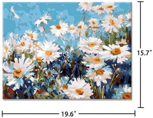Vigeiya Pintura al óleo de 16.0 x 20.0 in por números para adultos principiantes incluyen lienzo enmarcado y caballete de madera con cepillos y pigmento acrílico (flor de margarita) - Arteztik