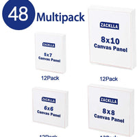 Zacklla Painting Canvas Panels Multi Pack, 5x7", 6x6", 8x8", 8x10" Set de 48, Canvas Boards for Painting - Arteztik