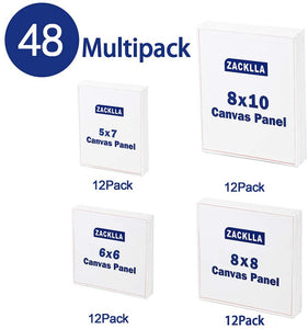 Zacklla Painting Canvas Panels Multi Pack, 5x7", 6x6", 8x8", 8x10" Set de 48, Canvas Boards for Painting - Arteztik