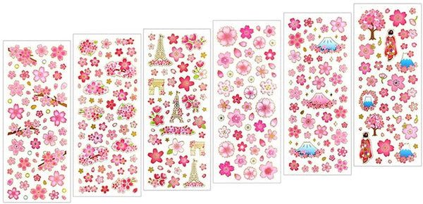 Kinteshun Sakura - Pegatinas para álbumes de recortes, estilo japonés, autoadhesivas, decorativas con flores de cerezo (6 unidades con diferentes patrones) - Arteztik