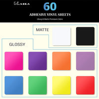 Láminas de vinilo permanente Kassa (paquete de 60, 12 x 12 pulgadas) – Incluye espátula – Paquete de varios colores (mate y brillante) – Vinilo adhesivo para exterior para máquinas de corte - Arteztik
