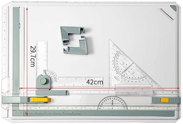 Tabla de dibujo A3 de escala de pulgadas, tabla de dibujo, conjunto de herramientas de dibujo gráfico arquitectónico con movimiento paralelo, set cuadrado, abrazaderas, transportador, patas de apoyo antideslizantes, regla deslizante - Arteztik