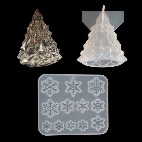 YalansmaiP Molde de resina para árbol de Navidad en forma de árbol de Navidad, molde de fundición de silicona 3D, molde de fundición con copo de nieve para decoración de Navidad - Arteztik