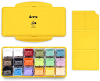 Arrtx AJG-001 Gouache - Juego de pinturas con diseño de taza de gelatina, 18 colores × 1.0 fl oz en una caja de plástico con una paleta, adecuado para estudiantes, aficionados, artistas (Primrose) - Arteztik
