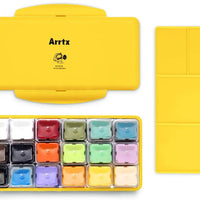 Arrtx AJG-001 Gouache - Juego de pinturas con diseño de taza de gelatina, 18 colores × 1.0 fl oz en una caja de plástico con una paleta, adecuado para estudiantes, aficionados, artistas (Primrose) - Arteztik