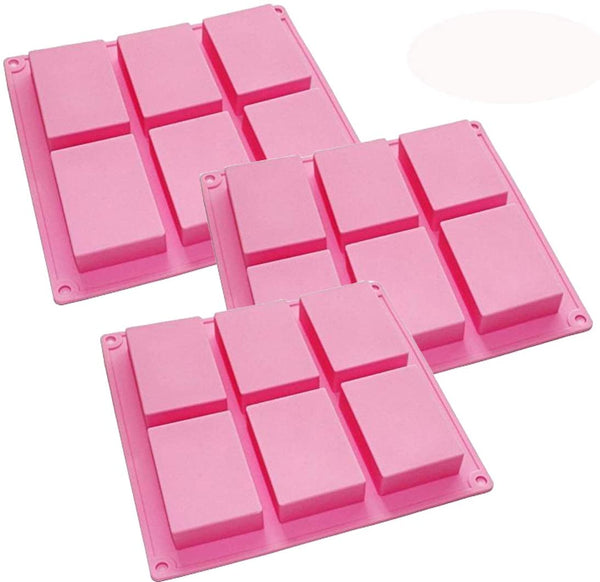 HOSL juego de 3 cubeteras rectangulares planas y básicas de 6 cavidades, molde de silicona para crear jabón casero o para hornear - Arteztik