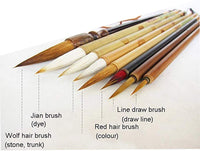 Shanlian Hubi - Juego de pinceles de pintura, pinceles de acuarela, pinceles de caligrafía china Kanji, pinceles de dibujo japoneses, 8 piezas, juego de pinceles de bambú + soporte para pinceles de bambú enrollables - Arteztik
