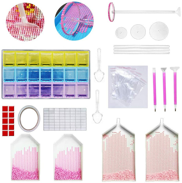 65 Pieces Diamond Painting Tools 5D DIY Diamond Painting Set Including Newest Round Wheel Diamonds Sticky Pens 21 Slots Diamond Embroidery Box and Big Trays for Adults or Kids - Arteztik