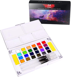 Kits de pintura de acuarela para niños, kits de pintura de colores premium, conjuntos de pintura profesional con 2 pinceles de acuarela, paleta, y estuche de almacenamiento, suministros de arte para pintar regalos para adultos, adolescentes (24 colores) - Arteztik