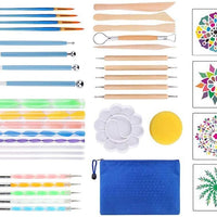 Mandala - Juego de herramientas para puntear y plantillas para pintar rocas, pintura de piedra, mandalas y arcilla con una bolsa de almacenamiento impermeable con cremallera azul para adultos - Arteztik