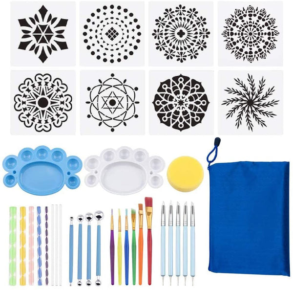 WANDIC Mandala Kit de puntos, 35 piezas Mandala Roca Dotting Herramientas Arte Pintura Herramientas Set con Mandala Plantillas, Herramientas de punteado, varillas acrílicas, paleta de pintura para cerámica Rock Pintura - Arteztik