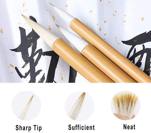 ZLY - Juego de brochas de caligrafía china para escribir y dibujar pinceles de tinta, acuarela japonesa Kanji Sumi para principiantes profesionales, grandes, medianas, pequeñas, 3 unidades - Arteztik