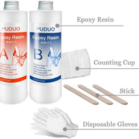 Kit de fundición y recubrimiento de resina epoxi para arte, joyas, manualidades, 32 onzas con kit de herramientas 4 tazas de medición, 3 palos, 1 par de guantes de goma por PUDUO - Arteztik