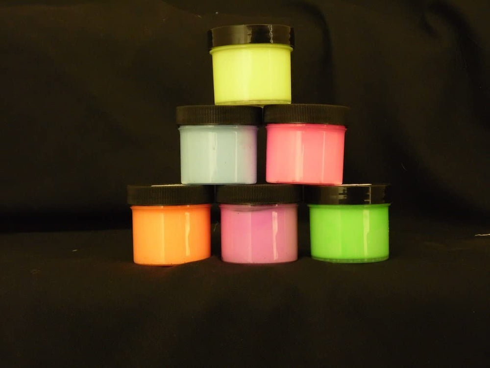 Pintura UV reactiva de 6 colores que brilla en la oscuridad, brillante, fluorescente brillante de 1/2 oz con llavero UV