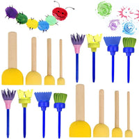16Pcs Round Foam Paint Brush Set,Seals Sponge Paint Brushes Kits Portable Craft Foam Painting Drawing Stippler Kit with Wooden Handle Drawing Tool for Kids Graffiti DIY Arts/Acrylic/Varnishes - Arteztik