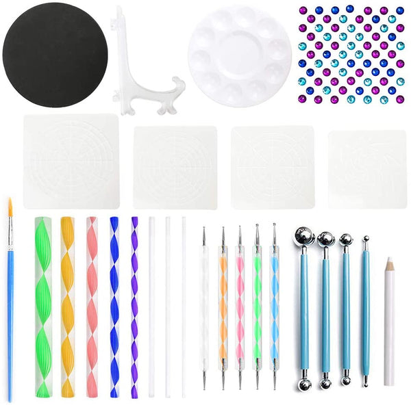 welltop Mandala Dotting Tools Set, 27pcs Mandala Painting Dotting Plantillas Kit con Mandala Painting Stencil y Gemstone Sticker para Rocks Painting, Nail Art Painting, Clay Pottery Craft, Coloring - Arteztik