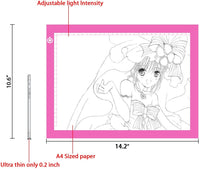 ME456 - Caja de luz LED de tamaño A4 para dibujo de tatuajes, diseño de animación, dibujo de dibujos, color rosa - Arteztik
