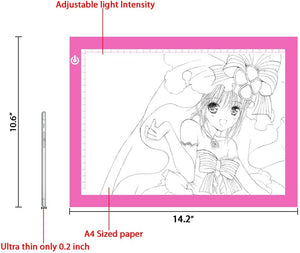 ME456 - Caja de luz LED de tamaño A4 para dibujo de tatuajes, diseño de animación, dibujo de dibujos, color rosa - Arteztik