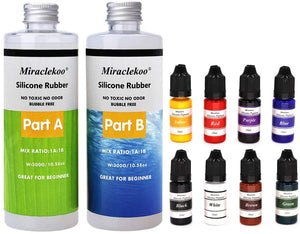Miraclekoo Kit de silicona para hacer moldes 21.16 oz y Miraclekoo 8 colores de silicona goma pigmento Bundle - Arteztik